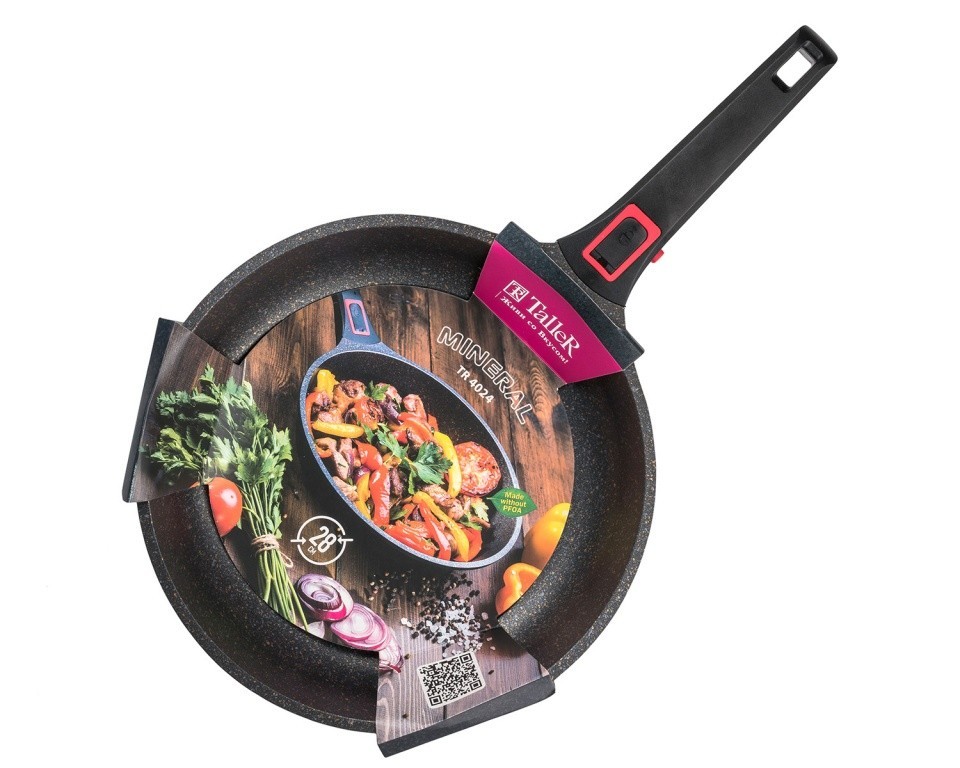 фото Сковорода taller mineral tr-4024, 28 см, съемная ручка, черный