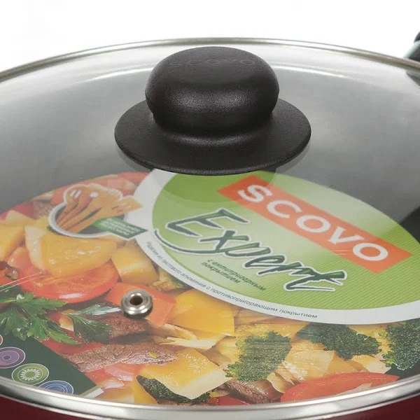 фото Сковорода scovo expert сэ-029, 26 см, с крышкой, бордовый