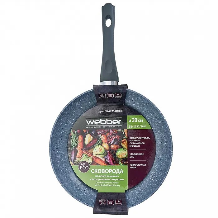 фото Сковорода алюминиевая webber gray marble, 28 см, артикул be-4533/28n