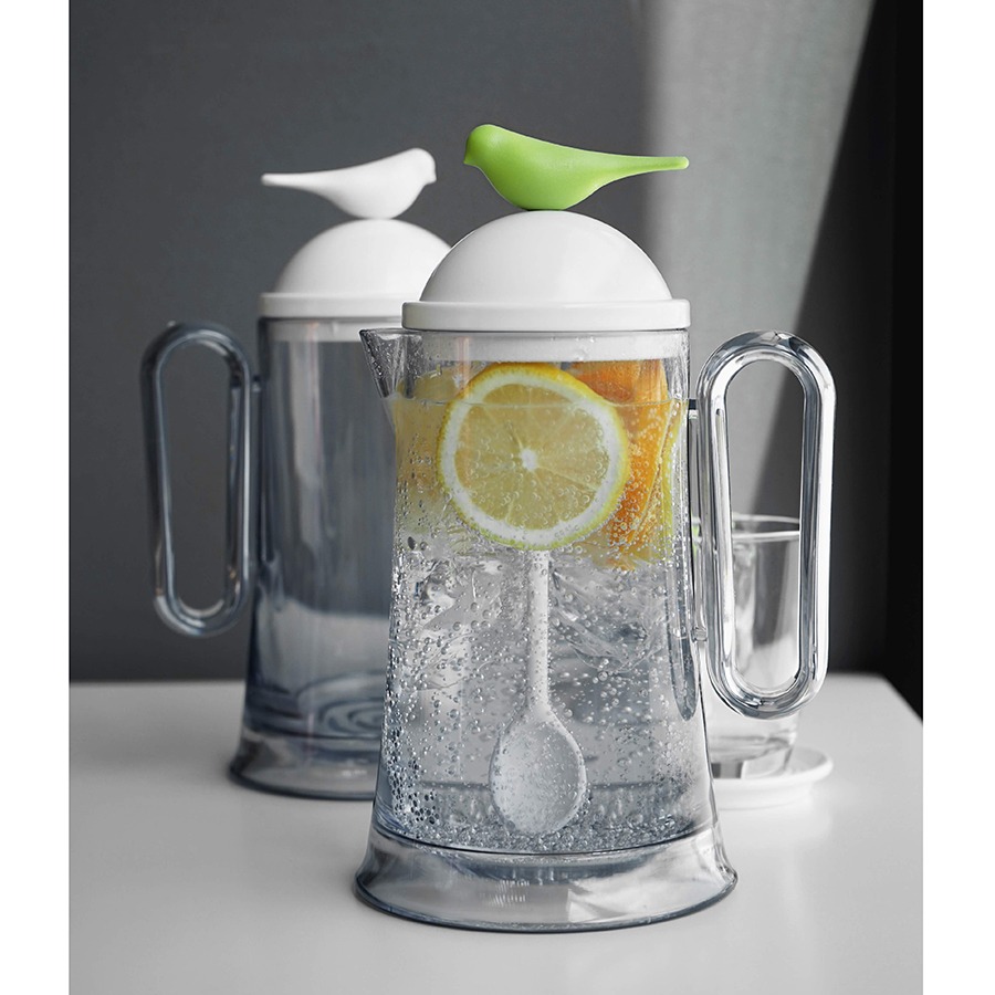 фото Кувшин sparrow с ложкой, белый с зеленым