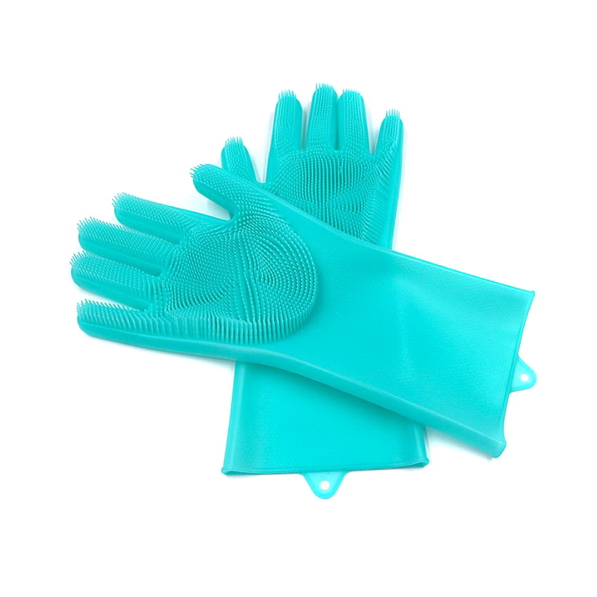 фото Силиконовые перчатки для мытья посуды livingenie, бирюзовый