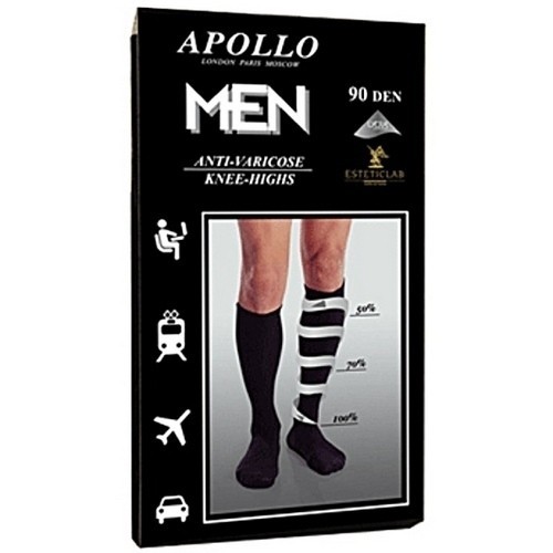 Мужские антиварикозные гольфы Apollo, 90 den, черный Мужские антиварикозные гольфы Apollo, 90 den, черныйАнтиварикозные гольфы<br>Варикозное расширение вен – это заболевание, которое «молодеет» с каждым годом. Если раньше эта проблема касалась людей в пожилом возрасте, то сейчас неправильный образ жизни, сидячая работа и другие факторы становятся причиной появления варикоза у мужчин в разном возрасте. Как избавиться от болезненности и не зависеть от аптечных мазей? Правильный ответ на этот вопрос знают революционные мужские антиварикозные гольфы Apollo, 90 den. Эффективность доказана!<br>