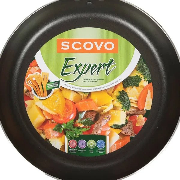 фото Сковорода scovo expert сэ-029, 26 см, с крышкой, бордовый