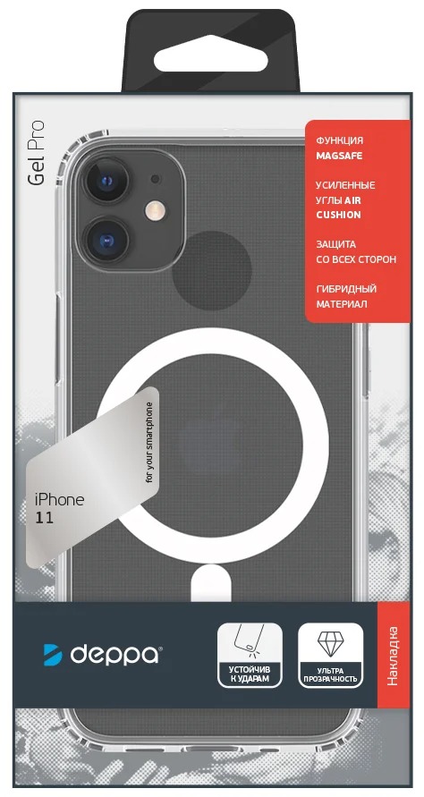 фото Чехол gel pro magsafe для apple iphone 11, прозрачный, картон, deppa