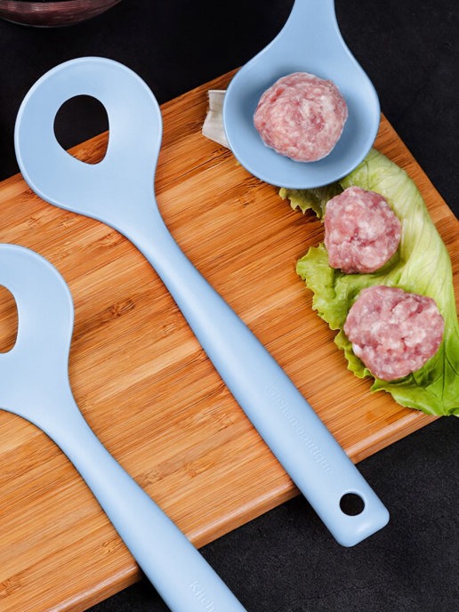 фото Ложка для приготовления фрикаделек, мясных шариков, митболов, синяя