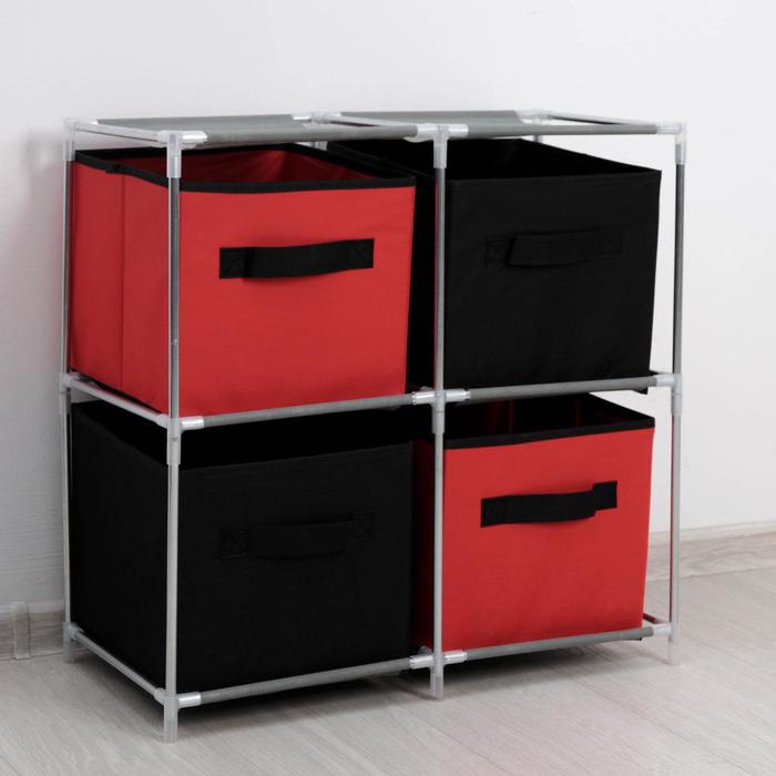 фото Стойка для хранения одежды, 60х29х60 см, 4 короба, цвет красно-чёрный