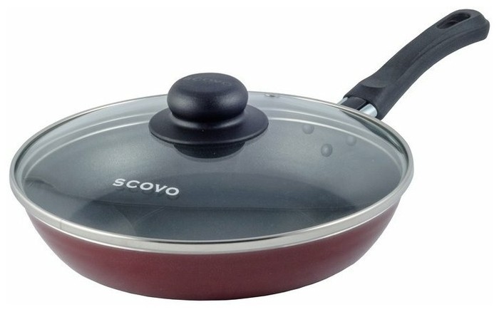 фото Сковорода scovo expert сэ-027, 22 см, с крышкой, бордовый