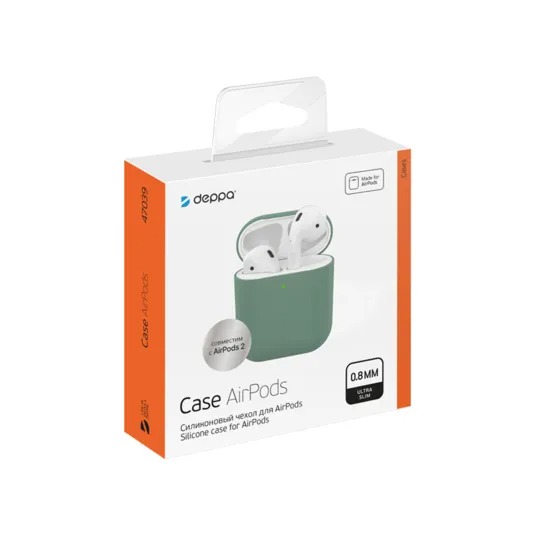 фото Чехол силиконовый deppa ultra slim для airpods, темно-зеленый