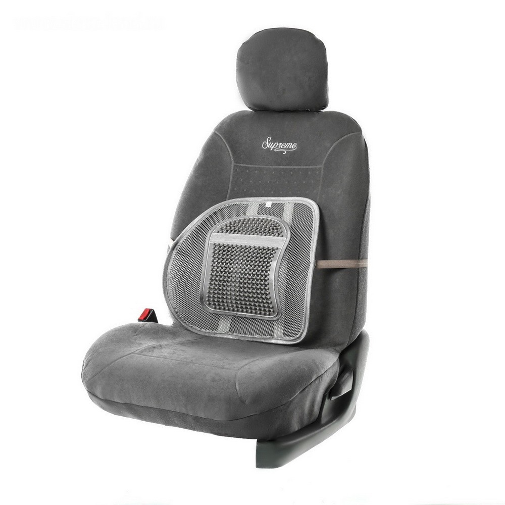 фото Ортопедическая спинка с вертикальным увеличенным массажером на сиденье, 38 x 39 см, серая