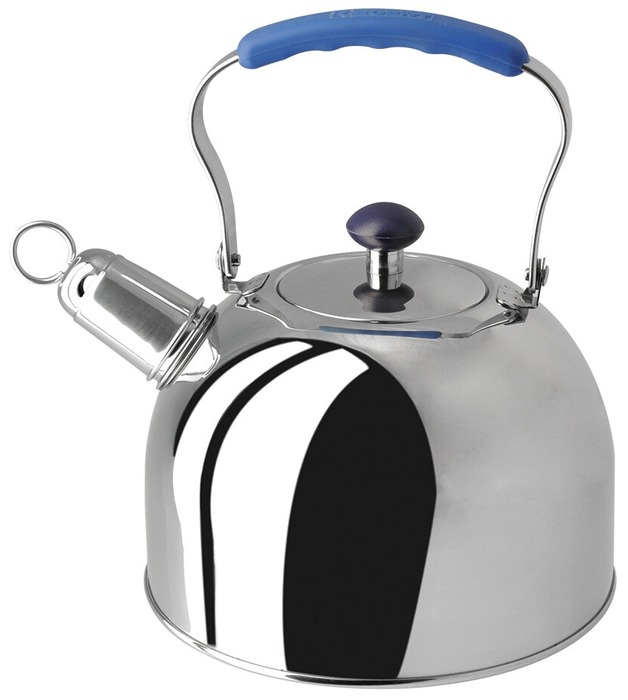 фото Regent inox чайник со свистком tea 3 л, серебристый/синий
