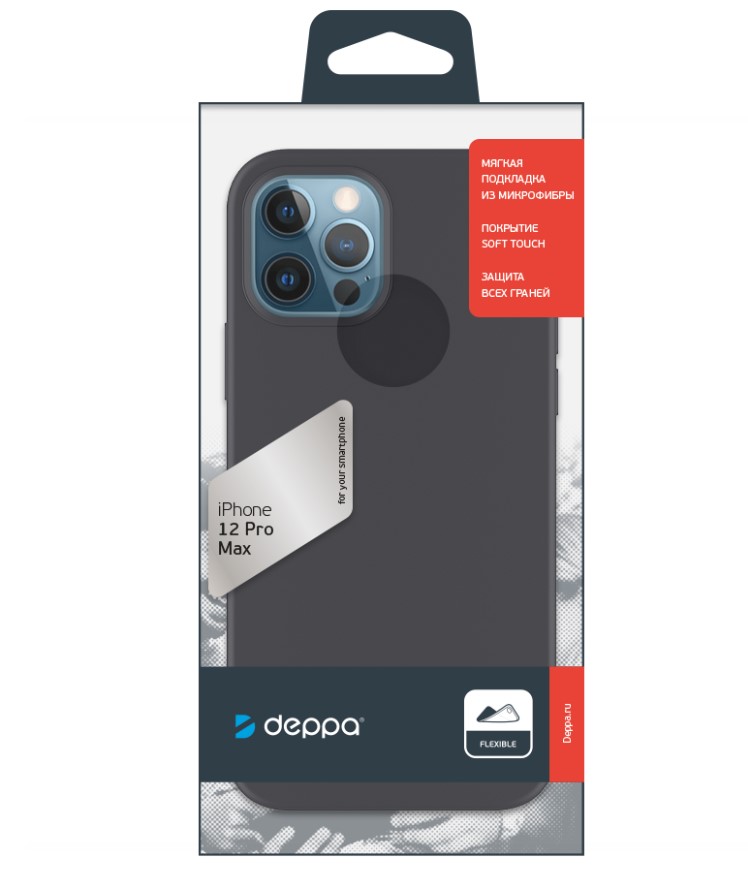 фото Накладка soft silicone для apple iphone 12 pro max, черный, pet синий, deppa