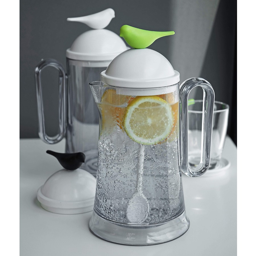 фото Кувшин sparrow с ложкой, белый с зеленым