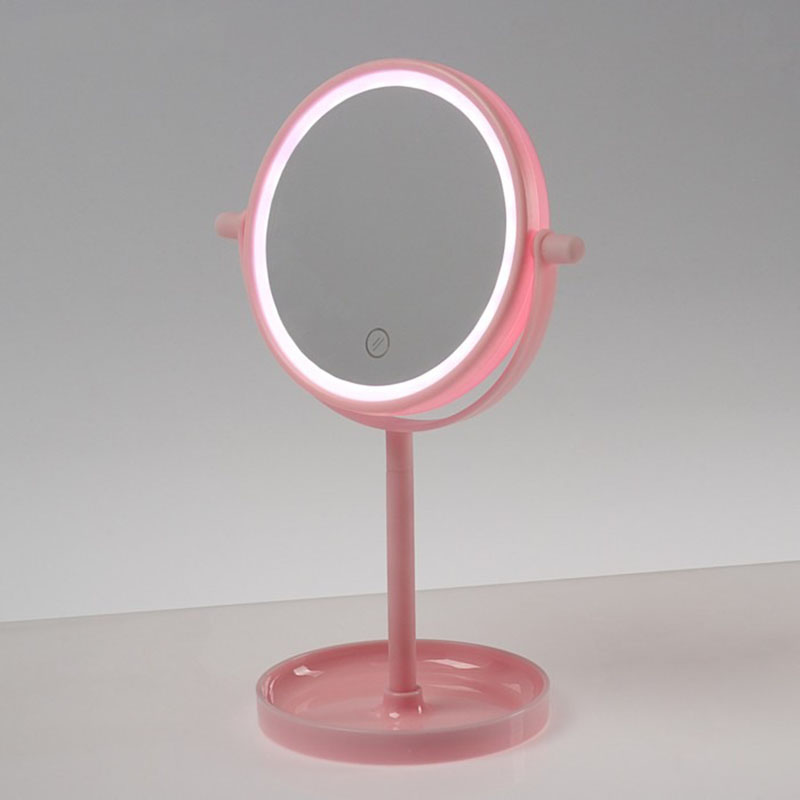 фото Зеркало luazon kz-04, подсветка, настольное, 19.5 ? 13 ? 29.5 см, 4хааа, сенсорная кнопка розовый