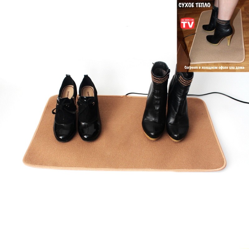 фото Коврик из ковролина с подогревом для сушки обуви и обогрева - сухое тепло, 55*33 см, серый