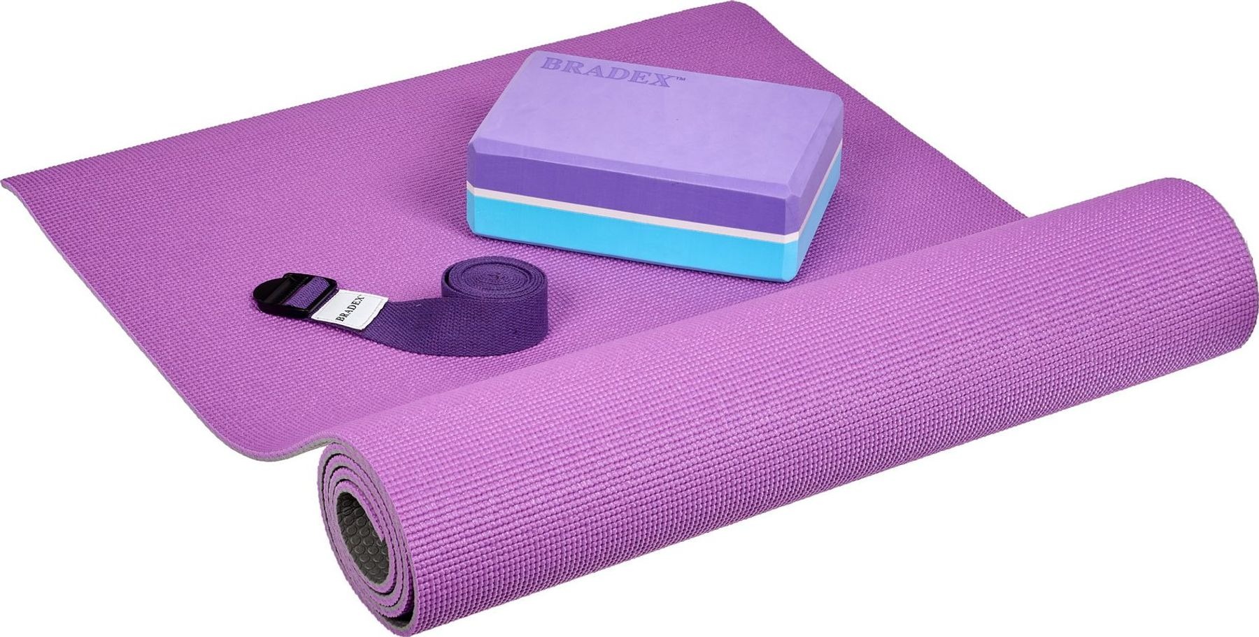 фото Коврик для йоги и фитнеса bradex sf 0689, 190*61*0,6 см, двухслойный фиолетовый