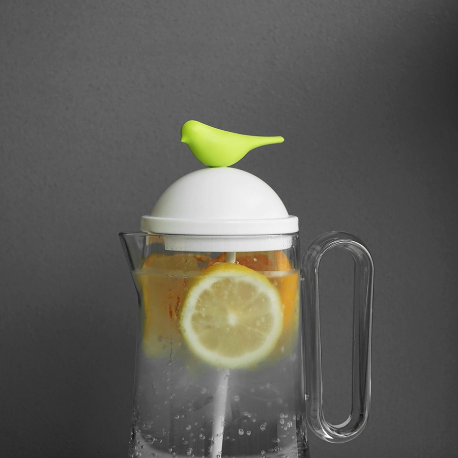 фото Кувшин sparrow с ложкой, белый с зеленым