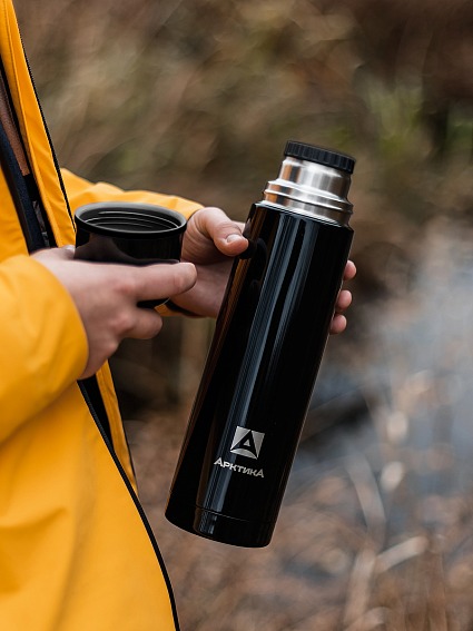 фото Ark-102-1000 чёрный оникс термос бытовой вакуумный (для напитков), тм арктика 1000 мл