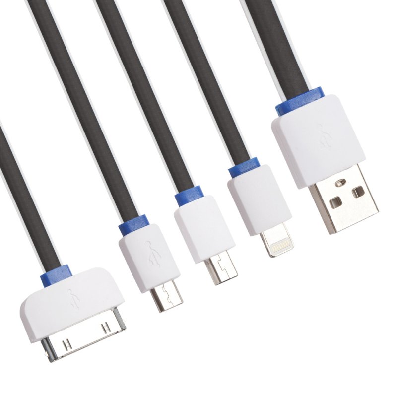 USB кабель «LP» 4 в 1 для подзарядки Lightning 8 pin/30 pin/MicroUSB/MiniUSB плоский (черн./бел./син
USB кабель «LP» 4 в 1 для подзарядки Lightning 8 pin/30 pin/MicroUSB/MiniUSB плоский (черн./бел./син