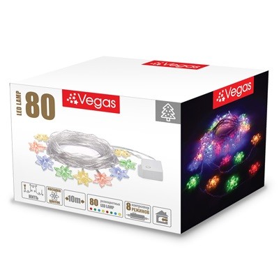 

Гирлянда электрическая VEGAS 55084 Цветочки, 80 разноцветных LED ламп, 10м