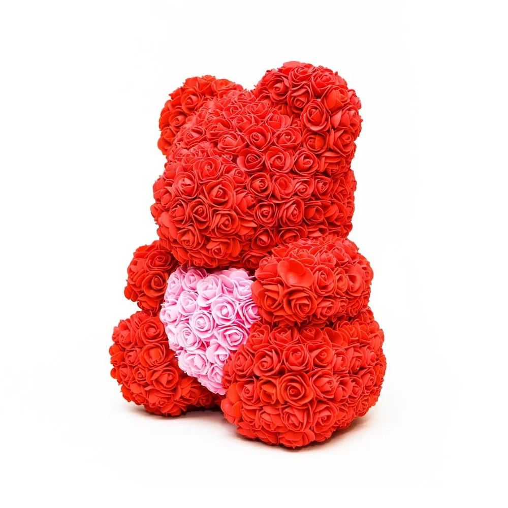 

Мишка из роз с сердечком (40 см) в ассортименте, Красный