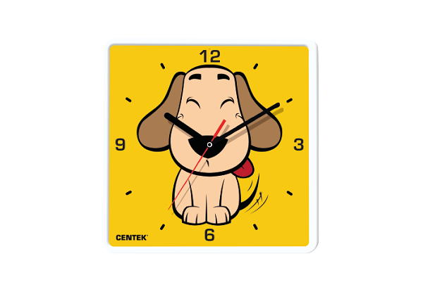 Часы настенные Centek СТ-7103 <Dog> (щенок) 25х25 см, квадрат, шаговый ход, кварцевый механизм