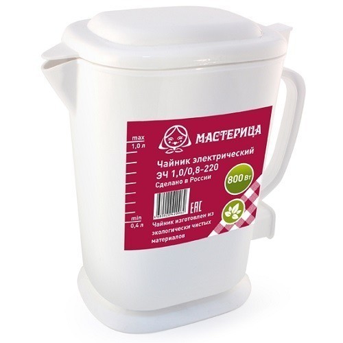 Купить Чайник электрический Мастерица ЭЧ-1,0/0,8-220Б, пластиковый, белый, 1л, 800 Вт