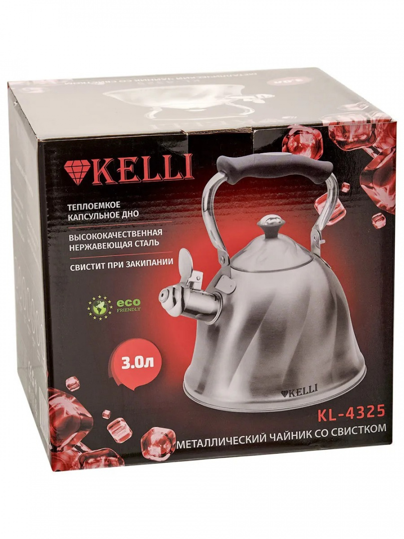 Купить Kelli Чайник со свистком KL-4325 3 л, серебристый | Мелеон