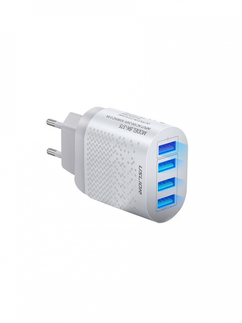 

Сетевое зарядное устройство с 4-мя USB- портами 3.0, белое