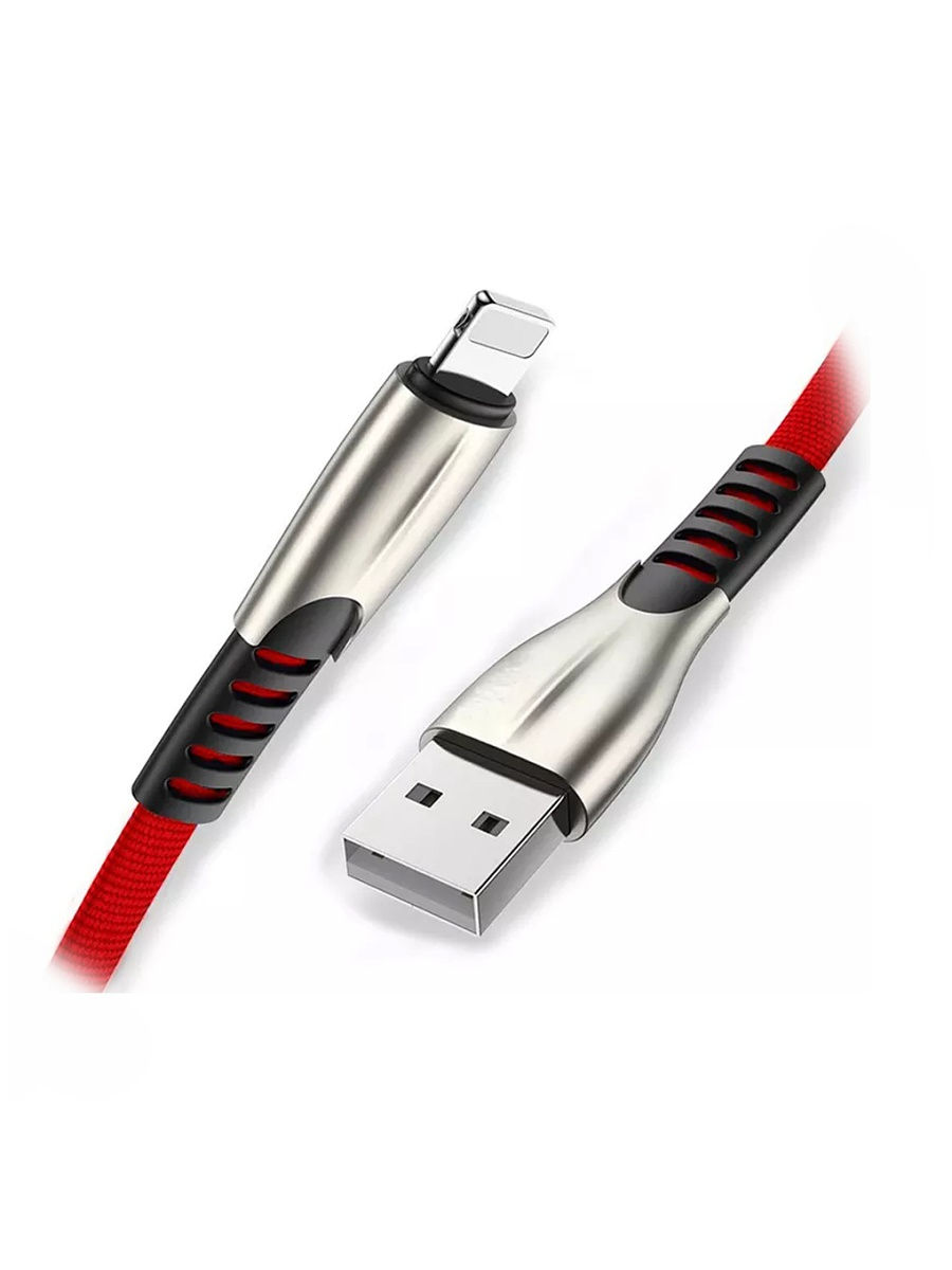 USB-кабель для зарядки 2.4А с iPhone-разъемом, 1 м, красный
