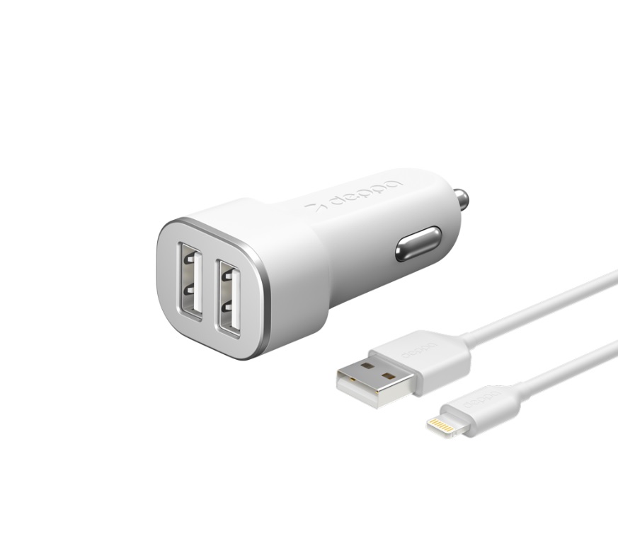 

АЗУ 2 USB 2.4А + кабель Lightning, MFI, белый, Deppa