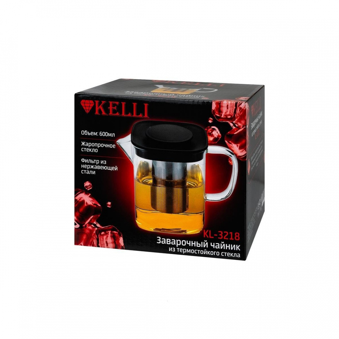 фото Жаропрочный стеклянный чайник kelli kl-3218 0.6 л.