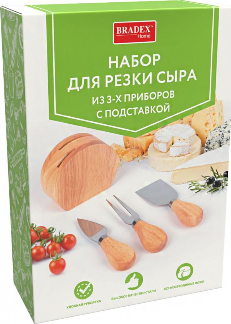 фото Набор для резки сыра с подставкой 3 пр.8,5x8x4см, гевея, нерж. сталь, круглая