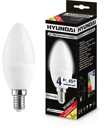 Купить Лампа светодиодная HYUNDAI LED02-C35-4W-4.5K-E14 (белый свет) cерия Candle