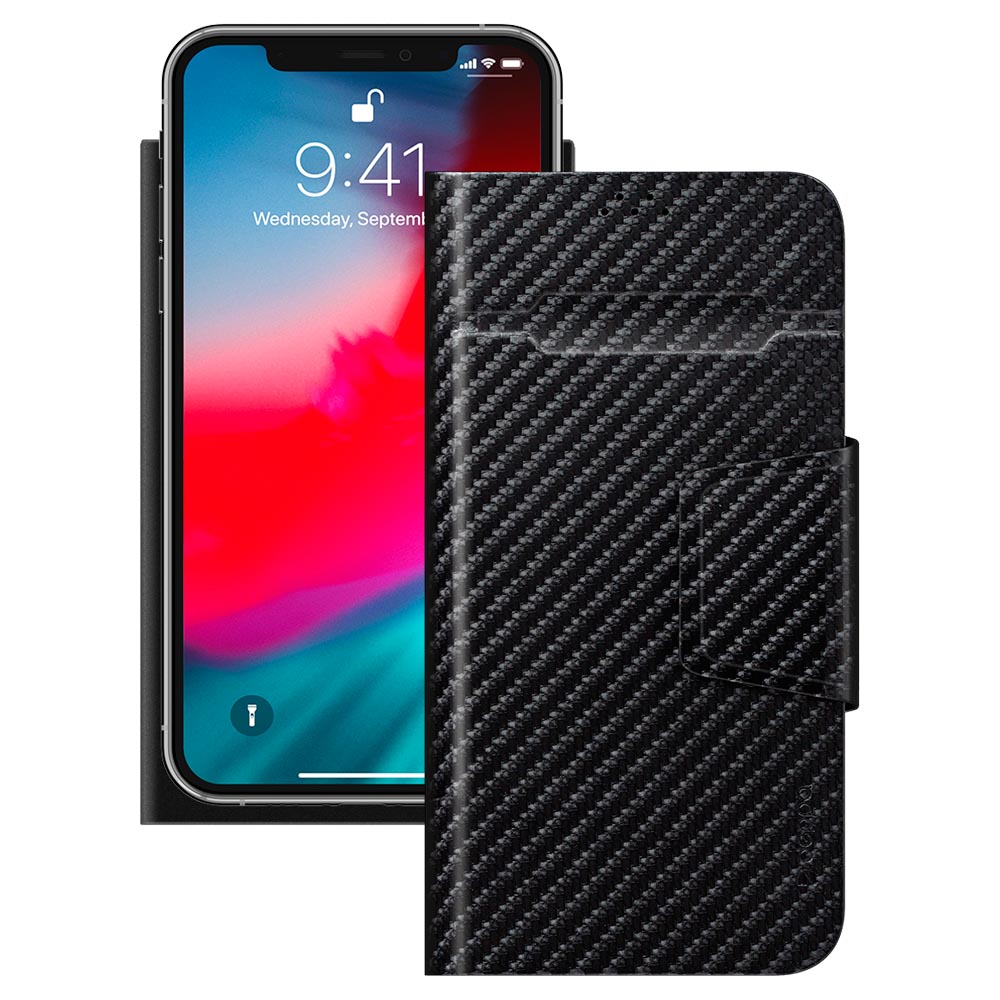 фото Чехол-подставка для смартфонов wallet fold m 4.3''- 6'', черный карбон, deppa