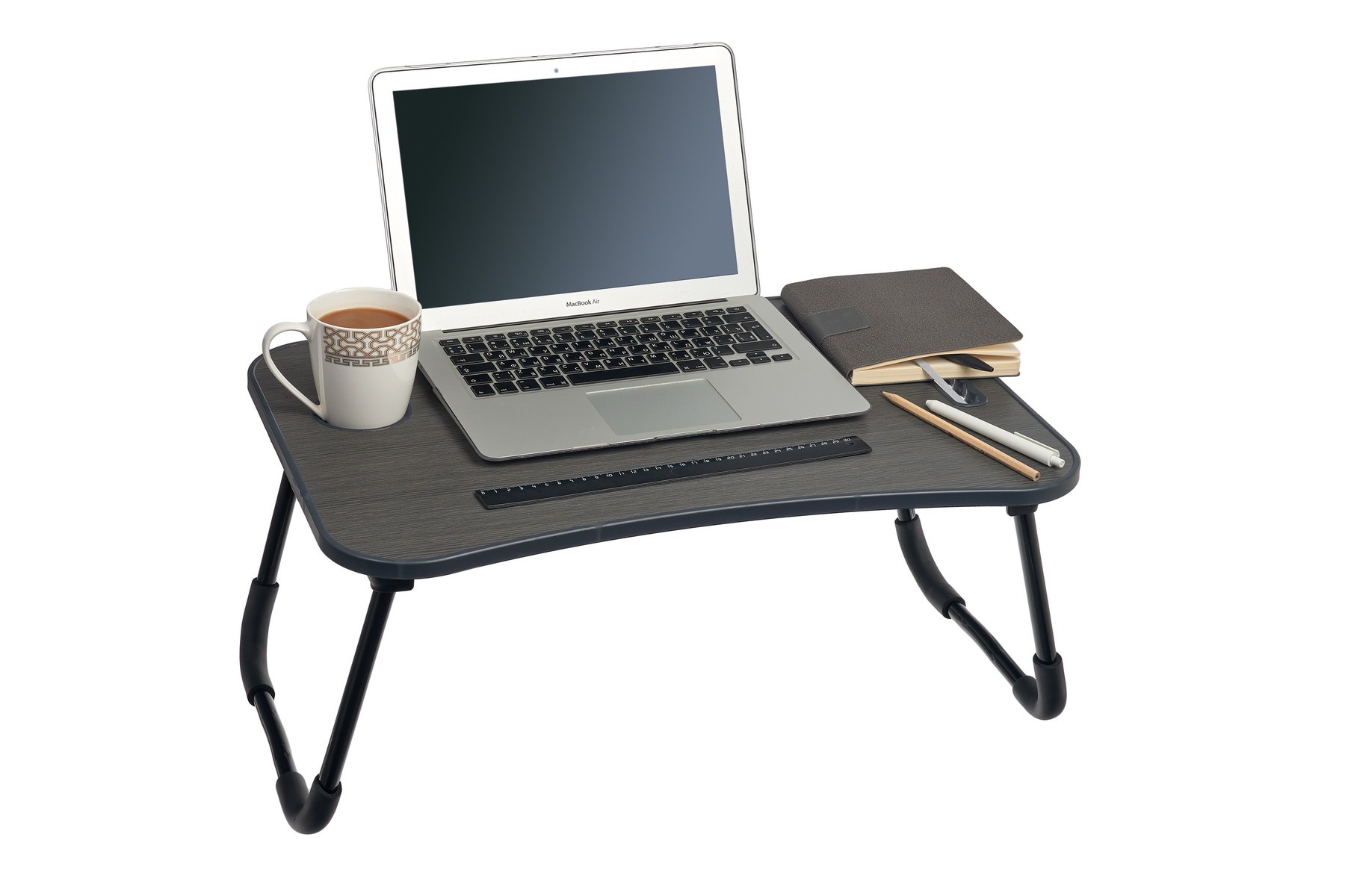 фото Стол складной с подстаканником - лайт, тёмное дерево, чёрный