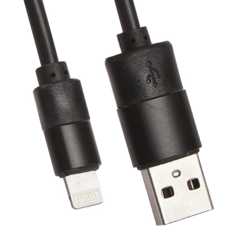 

USB кабель «LP» для Apple 8 pin круглый soft touch металлические разъемы (черный/европакет