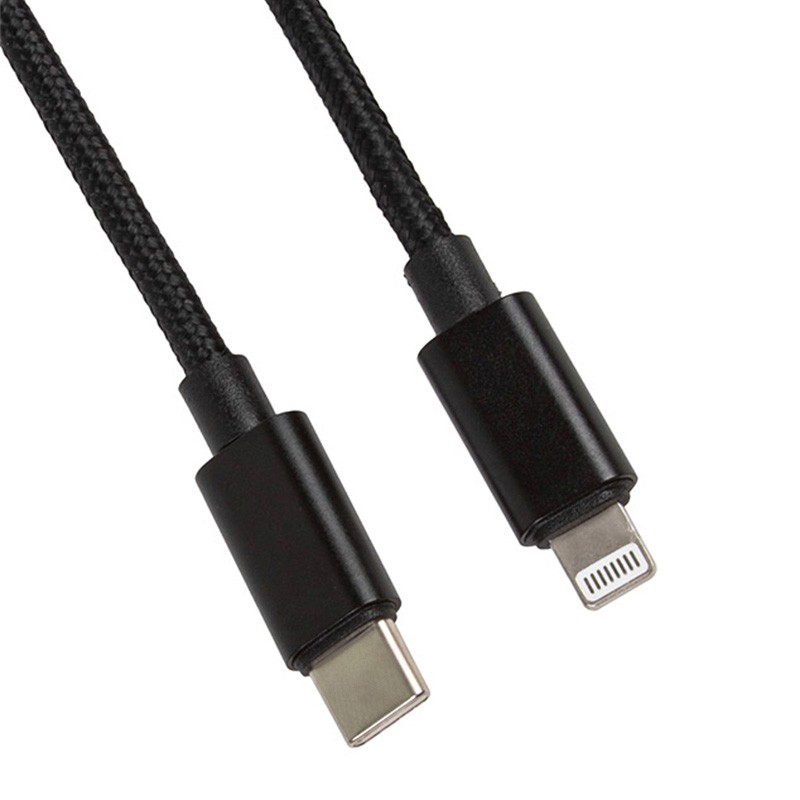 

USB-C кабель «LP» для Apple Lightning 8 pin Power Delivery 18W в текстильной оплетке (черный/коробка)