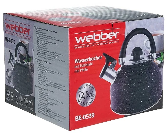 фото Webber чайник со свистком be-0539, 2.5 л, черный мрамор