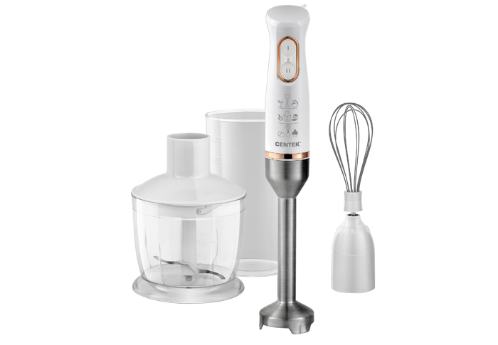 

Блендер Centek CT-1347 White 800Вт, турбо режим, DC мотор, стакан 600мл +мерн стакан 600мл