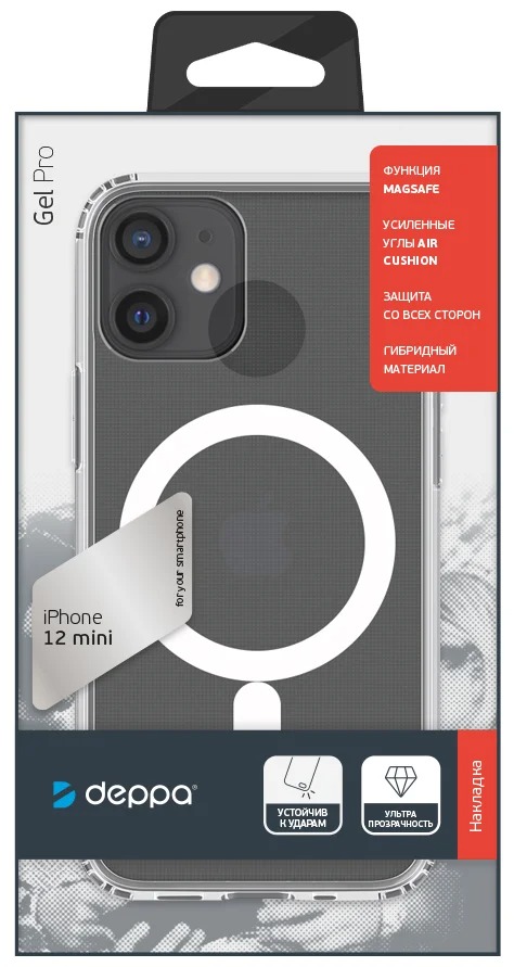 фото Накладка gel pro magsafe для apple iphone 12 mini, прозрачный, картон, deppa
