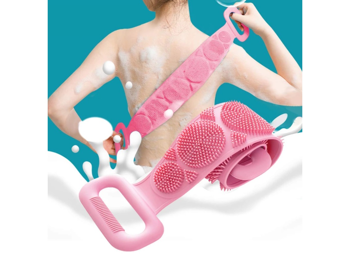 фото Силиконовая мочалка-массажер для душа, розовый
