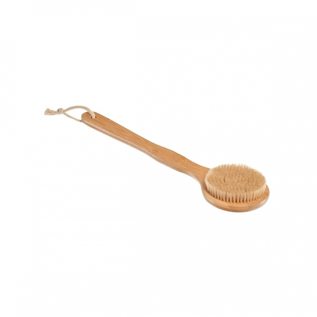 Щётка для сухого массажа из бамбука с щетиной кабана с ручкой 39 см