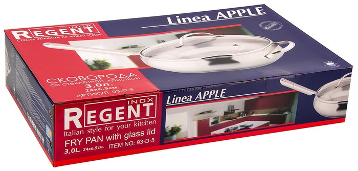 фото Сковорода regent inox apple, 24 см, с крышкой, стальной