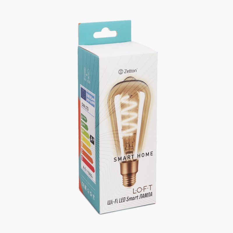 фото Умная лампа zetton led smart wi-fi bulb st64sp e27 4вт 2700к loft ztshlblwwe271ru (коробка)