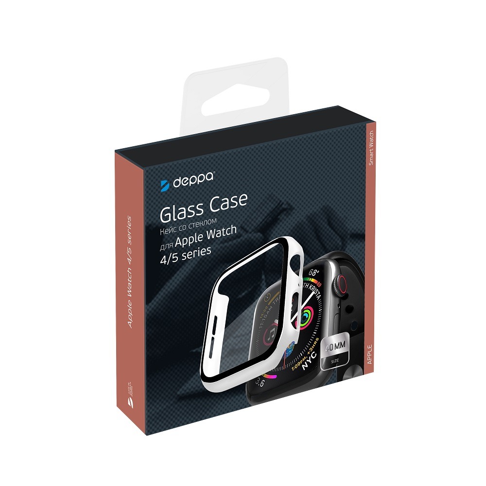 Кейс со стеклом для Apple Watch 456SE6SE series белый 40 мм Deppa