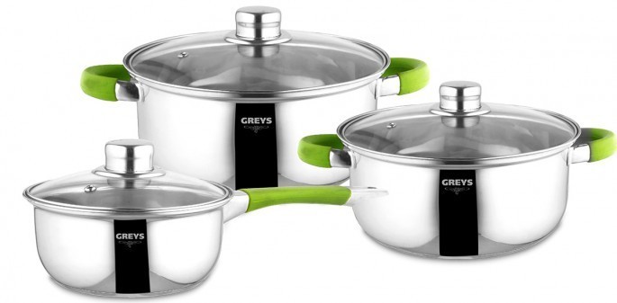 

Набор кастрюль GREYS VKS-50-52, 3 шт со стекл. крышками