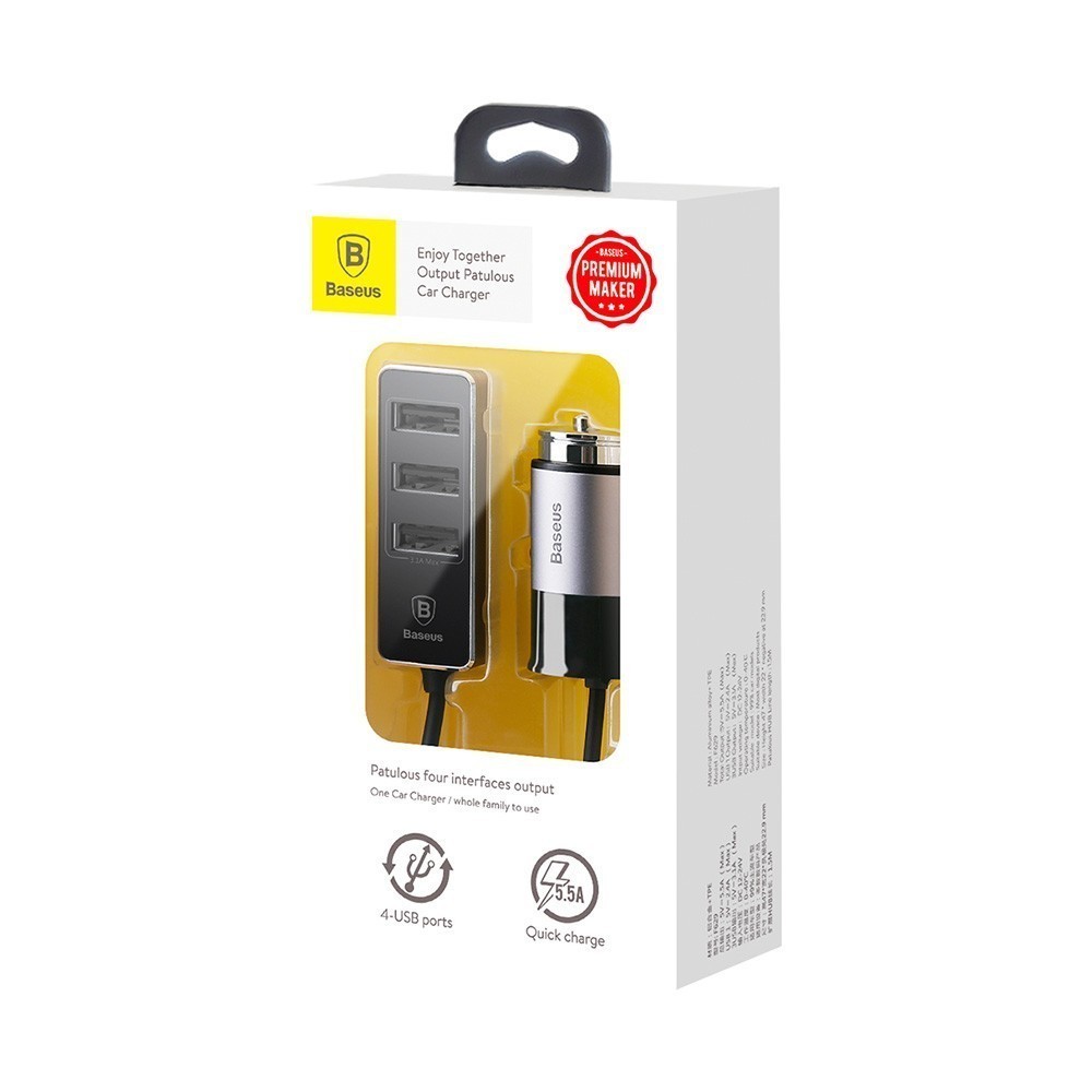 Автомобильная зарядка Baseus Enjoy Together 2.4A 4xUSB Car Charger, чёрный Автомобильная зарядка Baseus Enjoy Together 2.4A 4xUSB Car Charger, чёрный