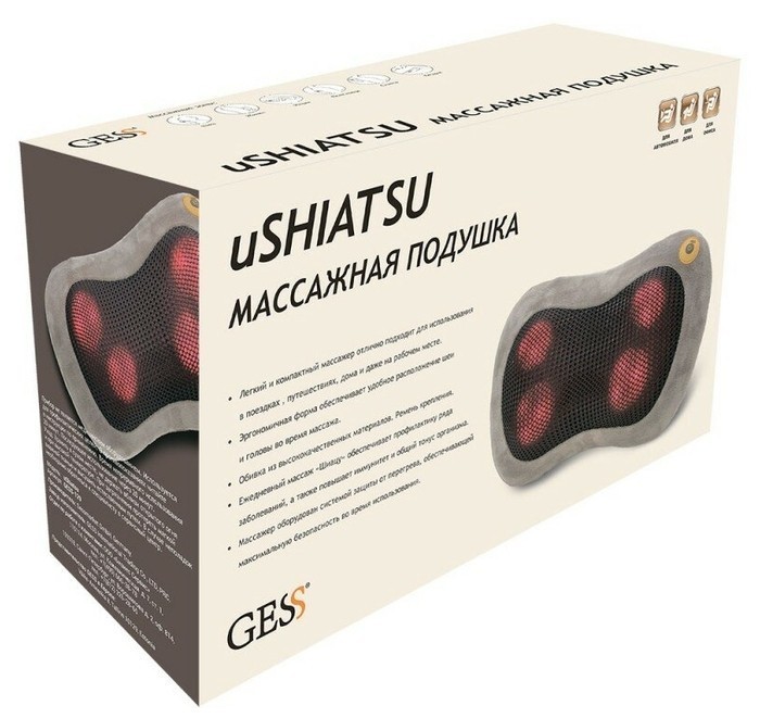 фото Gess массажная подушка ushiatsu (gess-129) 34x12 см бежевый