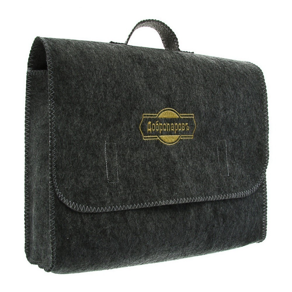 фото Набор банный портфель 5 предметов - добропаровъ, серый с золотой вышивкой