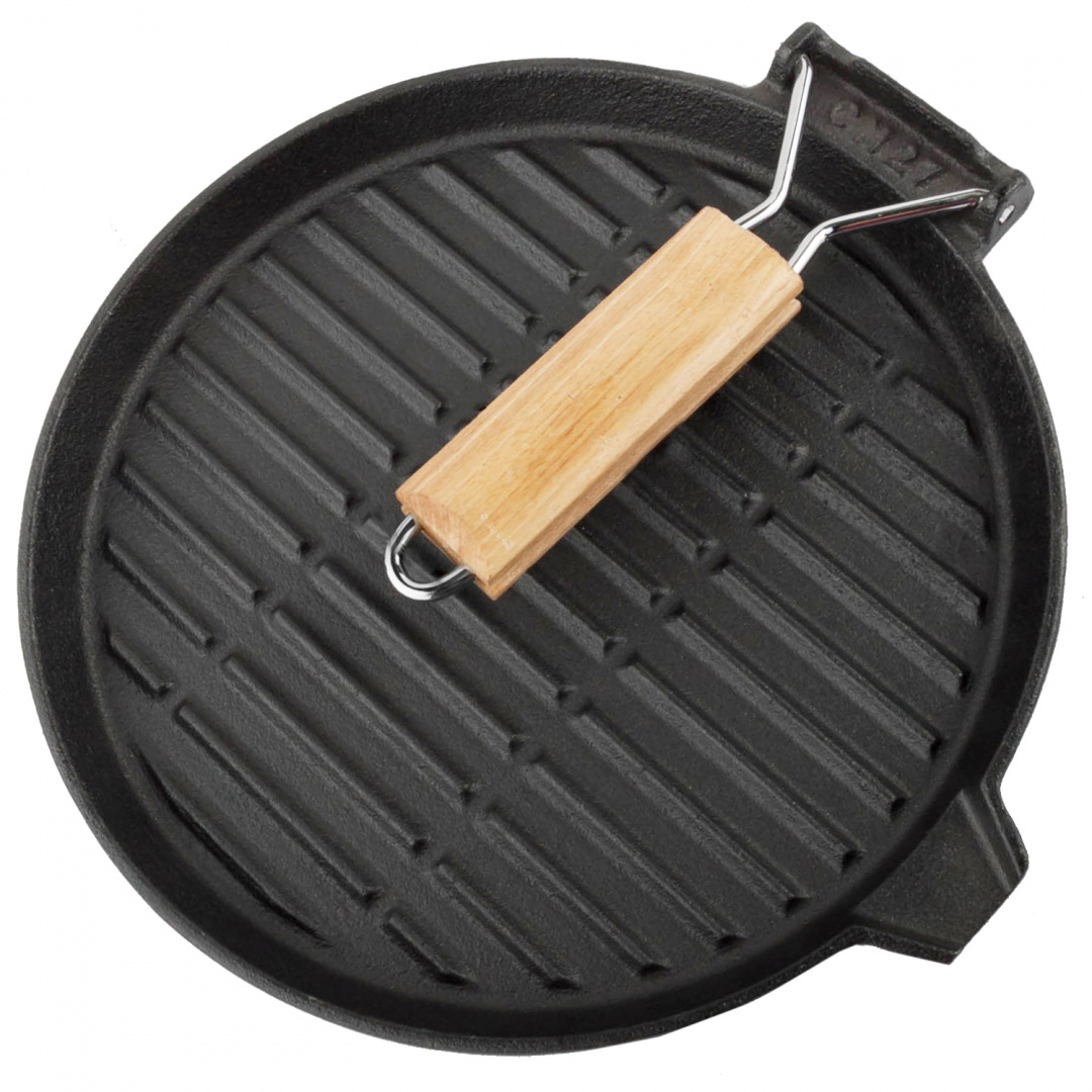 фото Сковорода-гриль чугунная mallony padella с деревянной складной ручкой, d-26 см